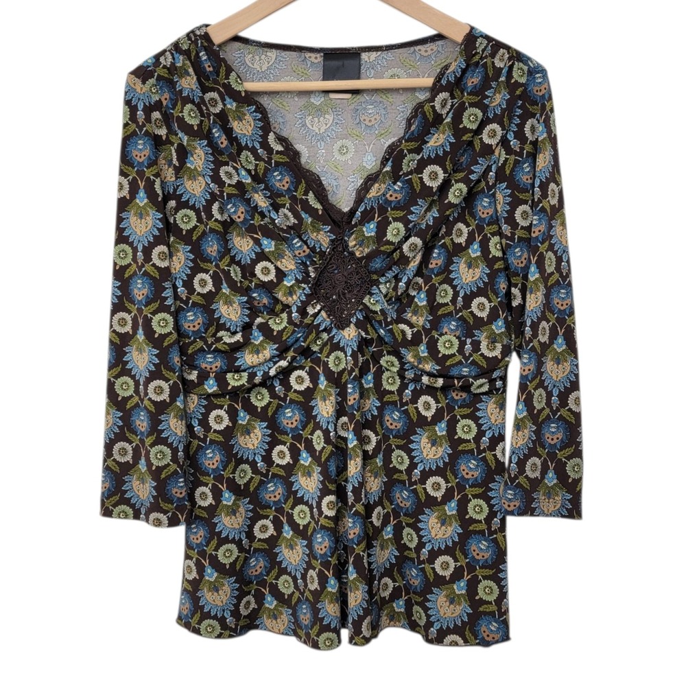 Vtg y2k Moody Floral Babydoll‎ Top Empire Waist Whimsigoth Fairy Grunge Est. M/L